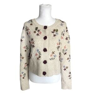 Women's Zara Embroidered Knit Floral Cardigan Sweater Coquette Cottagecore Sz S
